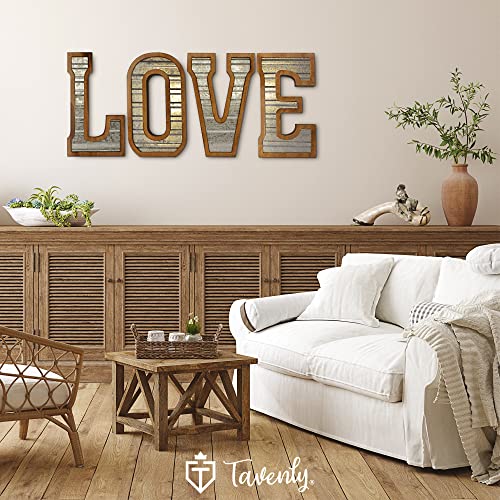 Tavenly 14" Galvanized Farmhouse Letters for Home Decor - 3D Large Metal Letter with Wooden Border - Rustic Monogram Signs for Living Room, Kitchen, Wood Farmhouse Decor, Decorative Wall Art - N