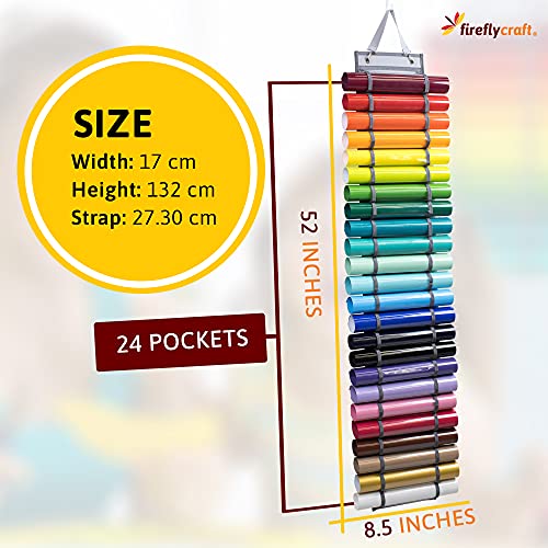 Firefly Craft Storage Organizer Vinyl Roll Holder - Craft Organizer Vinyl Storage Rack - Hanging Closet, Wall, Studio, or over the Door Organizer for Any Room - Cricut Accessories - 48 Compartments