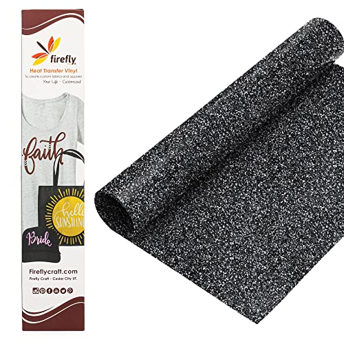 Firefly Craft Glitter Black Heat Transfer Vinyl - HTV Vinyl for Cricut - Heat Press Vinyl for Shirt Transfers - Iron On Fabric Sheets - 3 Pieces, 12" X 20" (5 Feet) Each