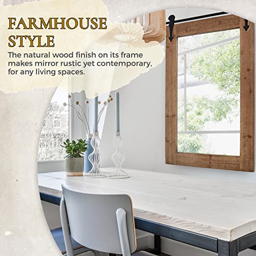 Tavenly Rustic Farmhouse Mirror Framed in Solid Wood Decorative Frame - Vanity Barndoor Style Bathroom Mirrors - Rustic Wooden Mirrors for Wall Decor - Natural Brown Big Mirror 32 X 21 Inch