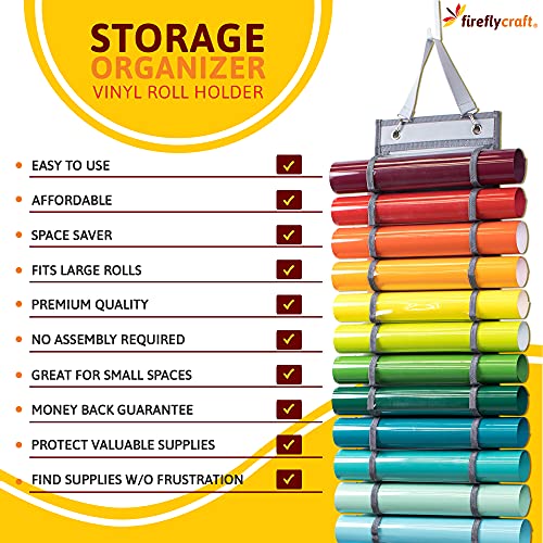 Firefly Craft Storage Organizer Vinyl Roll Holder - Craft Organizer Vinyl Storage Rack - Hanging Closet, Wall, Studio, or over the Door Organizer for Any Room - Cricut Accessories - 48 Compartments
