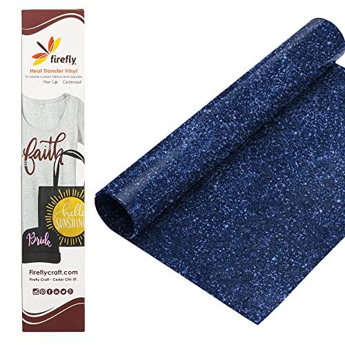 Firefly Craft Glitter Navy Heat Transfer Vinyl - HTV Vinyl for Cricut - Heat Press Vinyl for Shirt Transfers - Iron On Fabric Sheets - 3 Pieces, 12" X 20" (5 Feet) Each