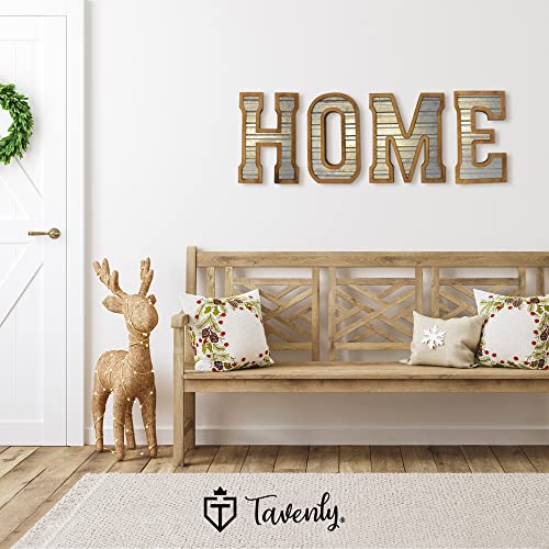 Tavenly 14" Galvanized Farmhouse Letters for Home Decor - 3D Large Metal Letter with Wooden Border - Rustic Monogram Signs for Living Room, Kitchen, Wood Farmhouse Decor, Decorative Wall Art - C